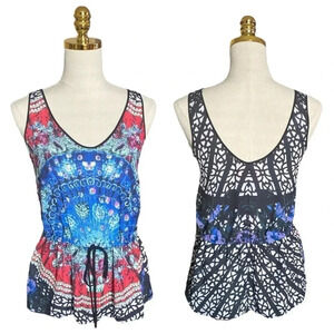 CLOVER CANYON | Multicolored Floral Print Sleeveless Peplum Tank Top Size M